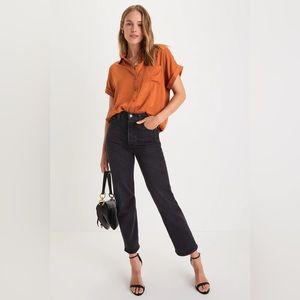 Lulus Blythe Rust Brown Short Sleeve Button Up